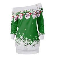 Coupondeal Plus Size Womens Merry Christmas Santa Snowflake Print Tops Long Sleeve Blouse(Green,M)