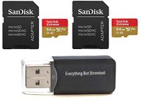 SanDisk 64GB Micro SDXC Extreme Memory Card (Two Pack) Bundle SDSQXA2-064G-GN6MA Works with GoPro Hero 7 Black, Silver, Hero7 White UHS-1 U3 A2 plus (1) Everything But Stromboli (TM) Micro Card Reader