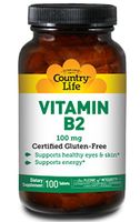 Country Life Vitamin B2, 100 mg, Supports Energy Production, Supports Healthy Eyes & Skin, Gluten-Free, Non-GMO, 100 Tablets