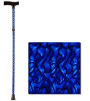 NOVA Folding Walking Cane with Wood Grip Handle, Foldable and Adjustable Travel Cane with Wood Comfort Handle, Blue Waves