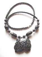 Healing Hematite Necklace with Tiger Pendant Symbol (All Hematite)