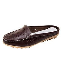 Womens Girls Comfy Flat Loafers Retro Floral Hollow Slingback Single Shoes Casual Vintage Shallow Non Slip Slippers Sandals (Coffee, 6 M US)