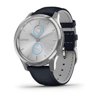 Garmin vívomove Luxe, Hybrid Smartwatch with Real Watch Hands and Hidden Color Touchscreen Displays, Silver with Navy Leather Band