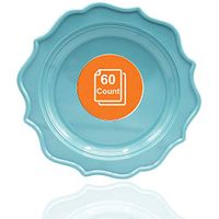 Tiger Chef 60-Count, 10-inch Sea Blue Color Round Scalloped Rim Disposable Plastic Plate Set Includes 60 Plastic Dinner Plates - BPA-Free