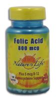 Folic Acid 800mcg - Vegetarian Nature's Life 100 Tabs