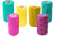 3 Inch Self Adhesive Medical Bandage Wrap Tape (Teal Yellow, Fuchsia, and Smiles on Yellow and Teal & Hearts) (6 Pack) Strong Elastic Self Adherent Flex Rolls for Wrist Ankle Knee Sprains and Swelling
