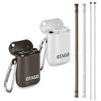 OTAGO 2 Pack Collapsible Reusable Straws, Food-Grade Foldable Silicone Drinking Straw with Portable Case and Cleaning Brush, for Cold Beverage, Coffee and Smoothie（Black,Gray）