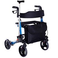 FLYSXP Aluminum Walker Disabled Pedestrian Folding Walker Four Wheels Blue Wheeled Old Man Trolley Wheelchair