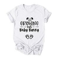 Eoeth Easter Growing Out Baby Bunny Top Blouse Women Plus Size Summer Letter Print O-Neck Short Sleeved T-Shirt Pullover White
