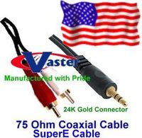 Audio Cable, 24K 3.5mm Stereo to Dual RCA Speaker Audio Cable 50 Ft