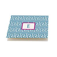 Blue and Hot Pink 'Greek' Folded Note Cards, Set of 12 Monogrammed 'E' with envelopes
