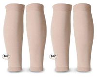 MGANG Calf Compression Sleeve, (2 Pairs) 20-30mmHg, Footless Compression Socks Unisex, Best for Pain Relief, Swelling, Edema, Maternity, Varicose Veins, Shin Splint, Nursing, Travel, Beige S/M