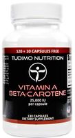 Vitamin A Beta-Carotene 25 000 IU 130 pcs (4+ Month Supply) of Rapidly Disintegrating Capsules, Each with 15 mg of Premium Quality Beta Carotene Powder, by TUDIMO