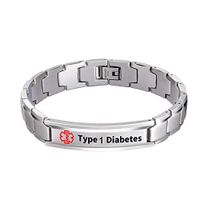 Medical Alert ID Bracelet Classic Steel for Women and Men with Free Link Removal Tool Type 1 Diabetes (Upgraded Version)