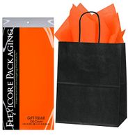 Flexicore Packaging Black Kraft Paper Gift Bags & Orange Gift Wrap Tissue Paper Size: 8 Inch X 4.75 Inch X 10.5 Inch | Count: 50 Bags | Color: Orange
