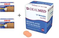 2 Boxes of Flexible Fabric Adhesive Bandages, 1" x 3", 100 per Box + 1 Box of Dealmed Adhesive Bandages, Spot, Sheer, 7/8", 100/Bx…