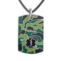 Divoti Deep Custom Laser Engraved Stainless Steel Medical Alert Necklace for Men, Camo Black Tag Medical ID Necklace, Medical Dog Tag w/Free Engraving- 20 Genuine Leather Cord-Black