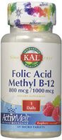 Kal 800 Mcg Folic Acid Methyl B-12 Tablets, Raspberry, 60 Count