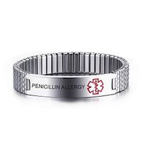VNOX Stainless Steel Medical Aert ID PENICILLIN Allergy Watch Band Strentch Bracelet for Women Girl,7"-7.2"