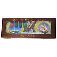 Treasure Gurus Antique Nautical Writing Desk Set - Feather Quill Nib Pen Color Ink Inkwell Refill