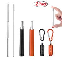 2 Pack Reusable Metal Straws Collapsible Stainless Steel Drinking Straw Portable Telescopic Straw with Case Black/Orange