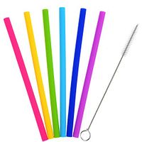 1PC Reusable Silicone Straws 10 inch Collapsible Drinking Straight Straws Food Grade Silicone Straw with Cleaning Brush - Portable Washable (Multicolor)
