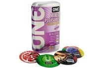 ONE Mixed Pleasures Premium Lubricated Assorted Sensatex Latex Condoms (6 Styles), 12-count Tin