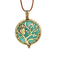 Aromatherapy Essential Oil Diffuser Necklace Owl Pendant Locket Jewelry Handmade Brass Perfume Necklace with Waxed Necklace Cord