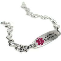 My Identity Doctor Custom Engraved Medical Bracelet 316L Stainless Steel Hearts, Round 2mm Cubic Zirconia - Wrist Size 7.25 Inch