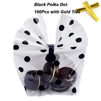 100 Pack Clear Cello Bags with Candy Cookie Bags 10 x 6 x 2.5 inch Clear Plastic Treat Bags Black Polka Dot Candy Bags for Cookie Candy Snack Wrapping Party Favor with Gold Twist Ties