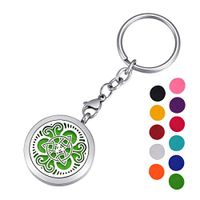 HOUSWEETY Aromatherapy Essential Oil Diffuser Key Chain - Stainless Steel Locket Keychain,11 Refill Pads(Engraving)