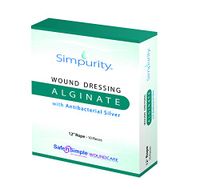 Simpurity Alginate Wound Dressing First Aid with Antimicrobial Silver, 12" Rope, Box of 10