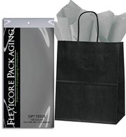 Flexicore Packaging Black Kraft Paper Gift Bags & Gray Gift Wrap Tissue Paper Size: 8 Inch X 4.75 Inch X 10.5 Inch | Count: 50 Bags | Color: Gray