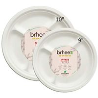 Brheez 9 inch Heavy Duty 3 Compartment Plates 100% Natural Sugarcane Biodegradable Compostable Bagasse, Eco-friendly paper alternative - Pack of 110