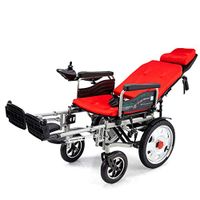 DONGBALA Lightweight Wheelchair, Electric Wheelchair Foldable Backrest Intelligent Wheelchair with Flip Back Armrests Swing Away Footrests for Elderly Disabled Aid Car Four-Wheeled Vehicle Red