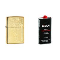 Zippo Lighter High Polish Brass Venetian with 12 oz Lighter Fluid