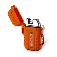 Waterproof Dual Arc Lighter,USB Rechargeable Windproof Flameless Arc Lighter with Lanyard for Outdoors Adventure Camping Hiking Hunting (Orange)