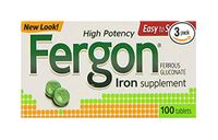 Fergon Iron Supplement, Tablets, 100 Count (Pack of 3)