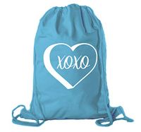 Valentine's Day Bags, Cotton Drawstring Cinch Backpacks, Valentines Day Gift Bags - Teal CA2725VAL S6