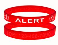 Custom Medical Alert ID Bracelet Wristbands - 2 Pack - Red - 7 Inches - Youth