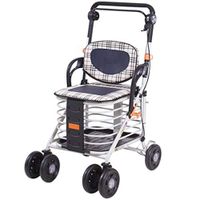 TYJ-USA Walker Old-Fashioned Grocery Shopping Can Be Used As A Trolley for The Elderly Four-Wheeled Walker Aluminum Alloy Folding Shopping Cart (Color : Silver, Size : 3245100cm)