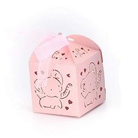 50 Pack Pink Elephant Girl Baby Shower Decoration Laser Cut Paper Party Treat Box Wedding Girl Birthday Gifts Wrapping Candy Buffet Table Centerpieces