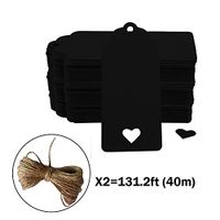 CRIVERS 200pc Hollow Heart Shape Kraft Paper Tags, CRIVERS Gift Tags/Hang Tags with Free Natural Jute Twine for Christmas Wedding Thanksgiving Birthday Holiday Party Favors (Black)