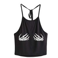 Jophufed Cami Camisole Summer Women Palm Print Sexy Slim Sleeveless Spaghetti Strap Tank Top Black