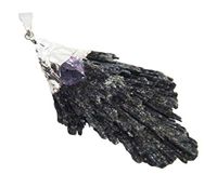 Natural Unpolished Black Kyanite Pendant with Amethyst Accent Stone