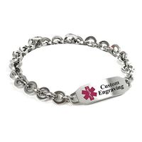 My Identity Doctor - Custom Engraved Medical Alert Bracelet - 316L Steel 8mm Round Link - Purple - Wrist Size 6 Inch
