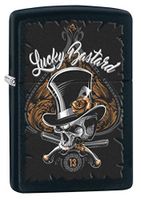 Zippo Lighter: Lucky Bastard Skull - Black Matte 80196