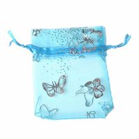 100pcs Organza Wedding Party Gift Bags Butterfly Drawstring Pouches Jewelry Gift Bags Christmas Party Gift Favor Bags (3"x4", lightblue)