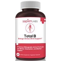 Sapien Labs Vitamin B Complex, Vitamins B12, B1, B2, Niacin, B5, B6, Biotin, 5-MTHF for Stress, Energy and Healthy Immune System - 60 Vegan Capsules