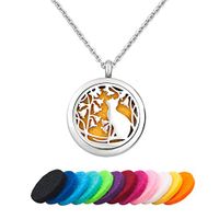 LilyJewelry Love Cat Animal Aromatherapy Essential Oil Diffuser Necklace Pendant Stainless Steel Locket Necklace with 12 Refill Pads (Cat 4)
